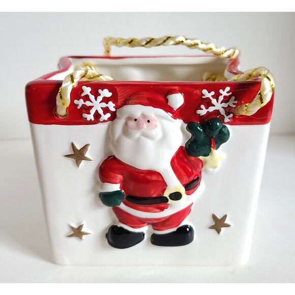 Christmas Holiday Ceramic Gift Shopping Bag Santa East West Distributing 4" - Picture 1 of 6